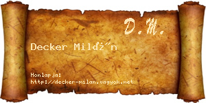 Decker Milán névjegykártya