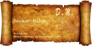 Decker Milán névjegykártya